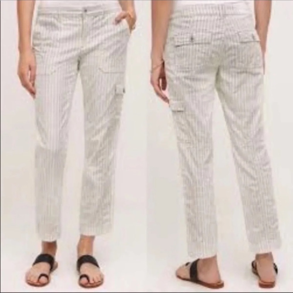 Anthropologie Hei Hei Ivory Workwear Career Cargo Ankle Pants